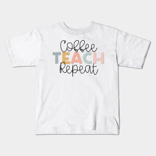 Coffee Teach Repeat Muted Rainbow Kids T-Shirt